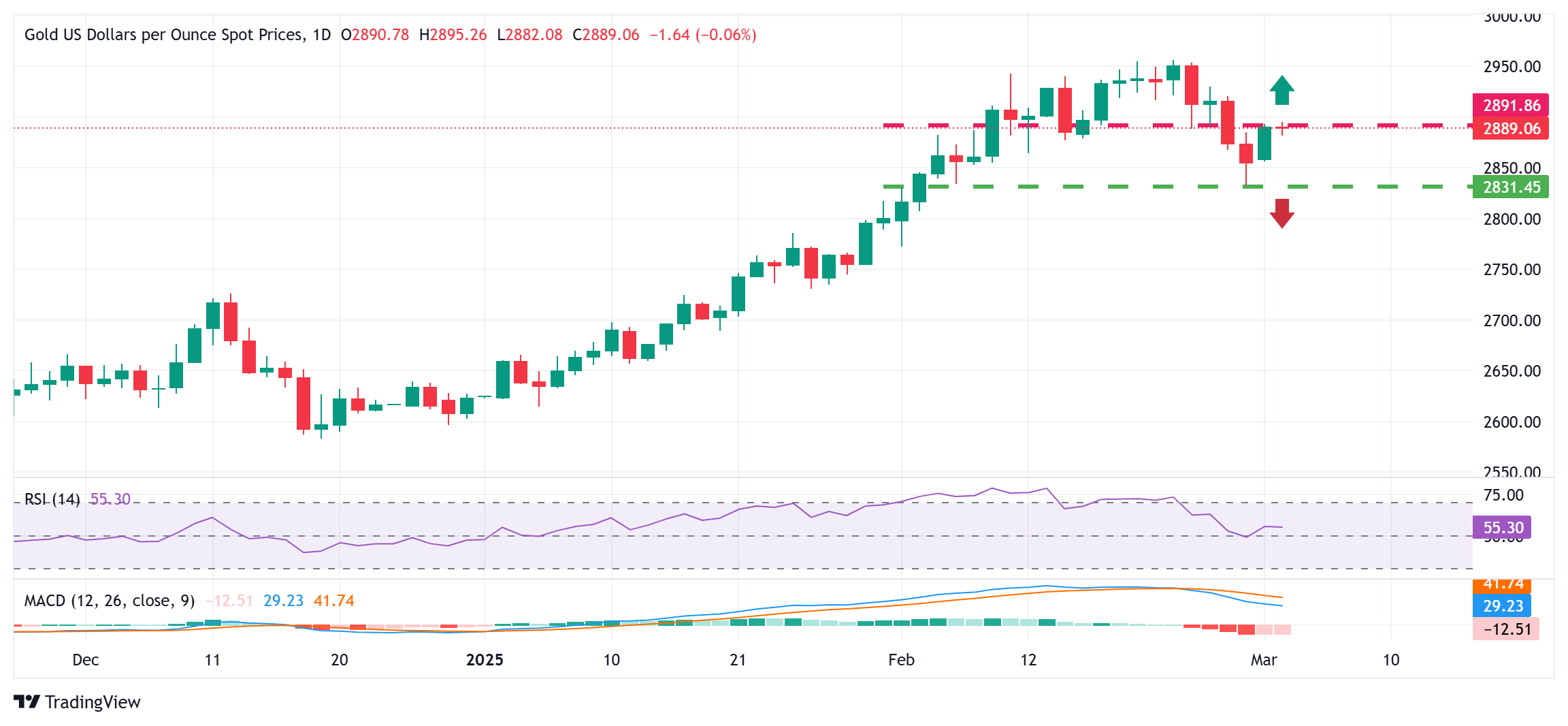 I prezzi dell'oro sono scesi sotto i 2.900 dollari, in un contesto di leggera co
